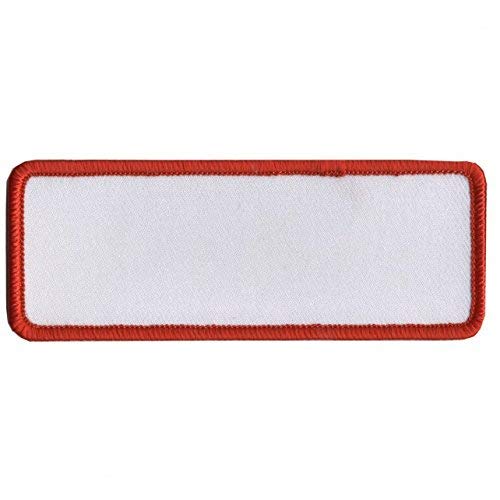 BLANK WHITE with RED TRIM, Saw-On Rayon PATCH - 4" x 1.5", Exceptional Quality