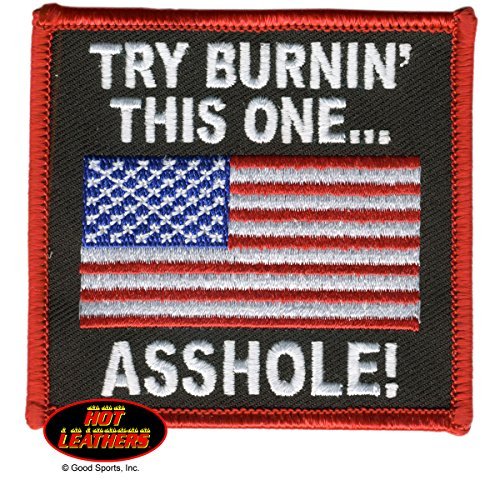TRY BURNING THIS ONE ASSHOLE, Iron-On / Saw-On Rayon PATCH - 3" x 3"