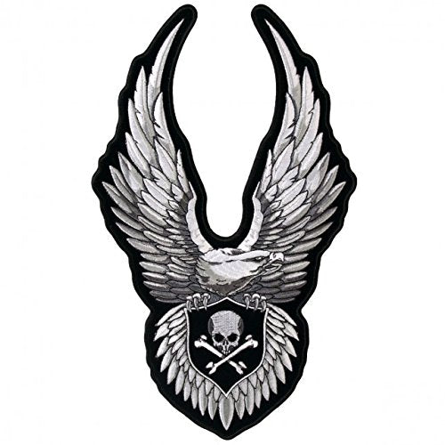 UP-WING EAGLE AND SKULL, High Thread Iron-On / Saw-On Rayon PATCH - 7" x 11", Exceptional Quality