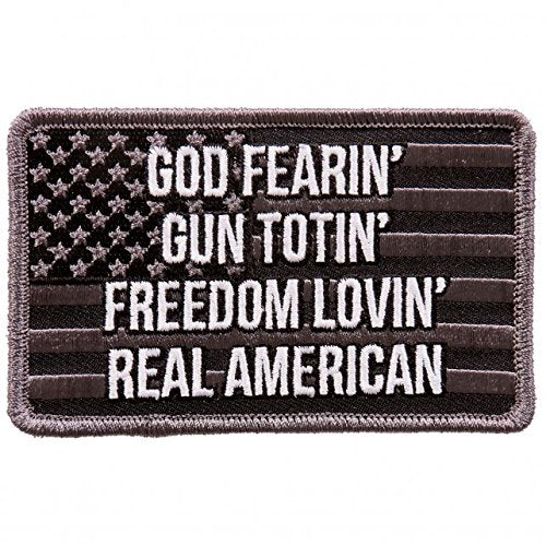 God Fearin' Gun Totin' Iron On Patches - Sew On Artwork Applique Patch, 4" x 3"