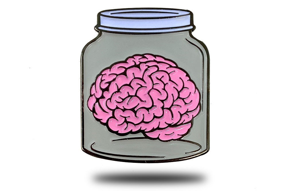 BRAIN IN A JAR PIN - Novelty Funny Brain in a Mason Jar, Cute Enamel Lapel PIN, GREY - 3 cm x 2.7 cm