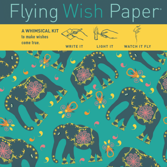 FLYING WISH PAPER® - Write it, Light it, & Watch it Fly - ELEPHANTS - 5" x 5" - Whimsical Mini Kits