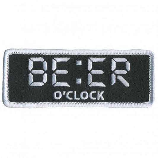BEER O'CLOCK, Bikers PATCH, Thread Rayon Iron-On Heat Sealed Backing / Sew-On Embroidered PATCH - 4" x 2"