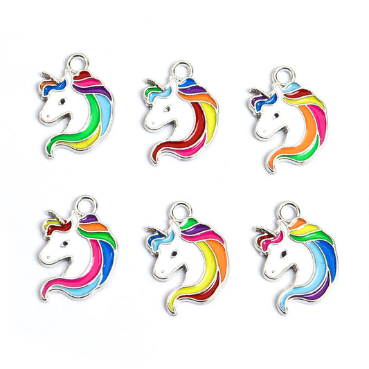 10 Pcs Rainbow Unicorn Horse Charms Enamel Pendant for DIY Bracelet Necklace Earrings Keychain Jewelry Making Kit