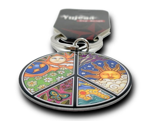 Dan Morris - PEACE SIGN KEYCHAIN, Limited Edition DUAL DOUBLE SIDED Peace Artwork METAL KEYRING - 5cm