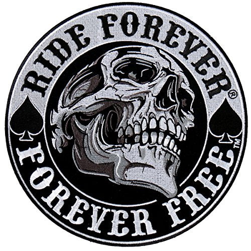 SPADE SKULL RIDE, EMBROIDERED Iron-On / Saw-On Rayon PATCH - 9" x 9"