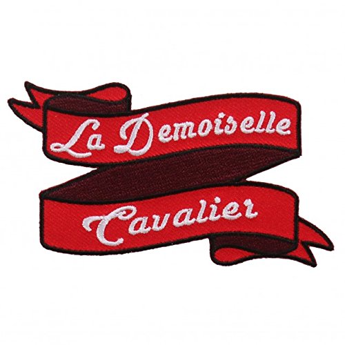 LA DEMOISELLE CAVALIER LADY RIDER, High Thread Embroidered Iron-On / Saw-On, Heat Sealed Backing Rayon PATCH - 4" x 2"