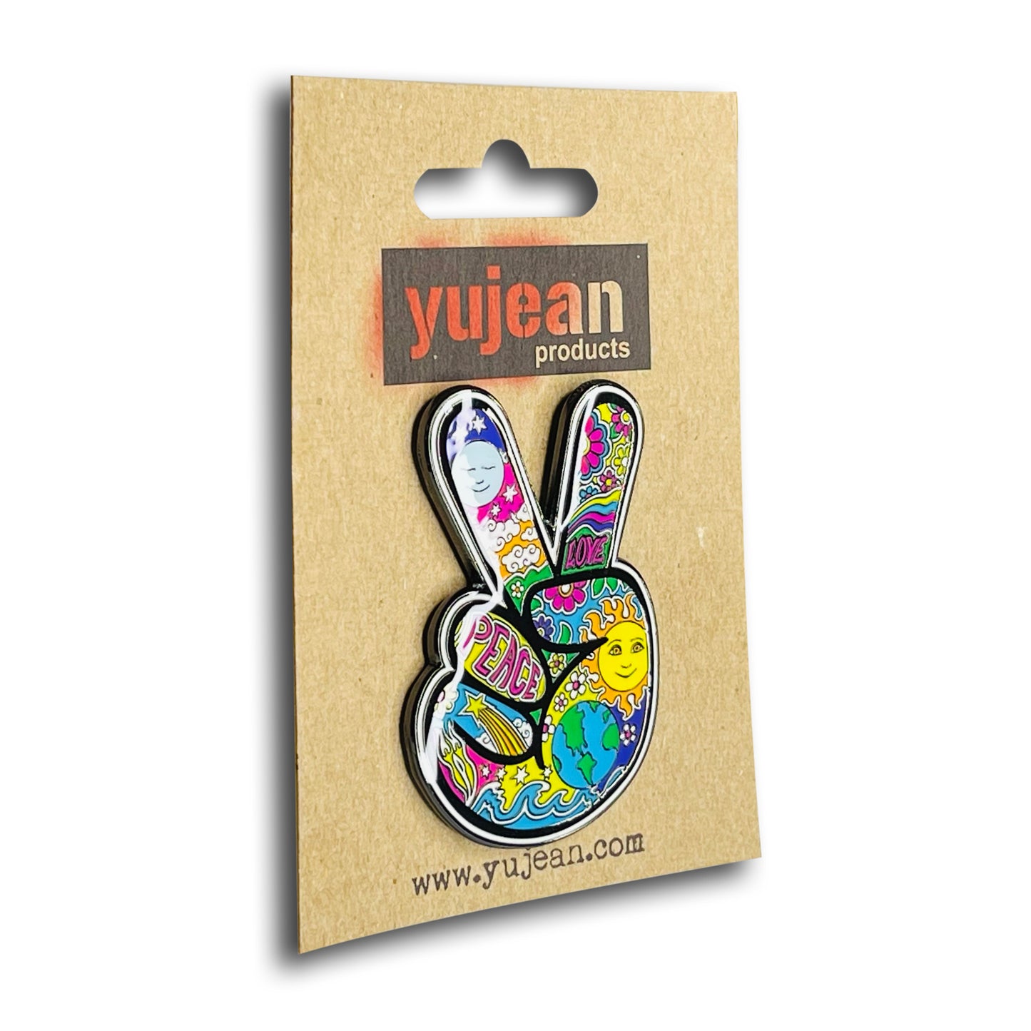 Dan Morris Peace Fingers PIN - Peace Hand w/ Double Butterfly Backings Enamel Lapel Pin - 5cm x 2.5cm