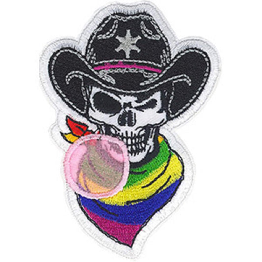 Skulls & Skeletons Rainbow Bandana Patch - Sew Iron on, Original Embroidered Artwork - Patch - 2.5" x 3.5"