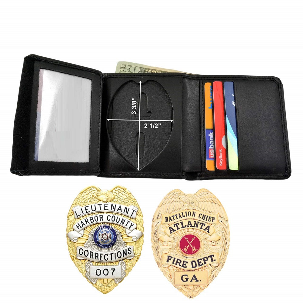 Lieutenant Harbor County Corrections 007 Badge Extra Capacity Wallet - Grain Leather Bifold Badge Wallet