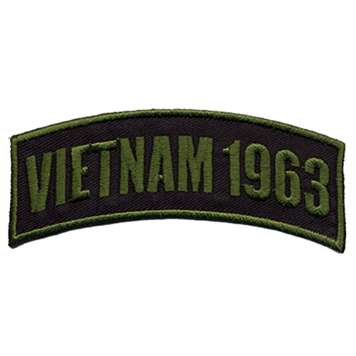 VIETNAM 1963, Iron-On / Saw-On Rayon Rocker PATCH - 4" x 1", Heat Sealed Backing