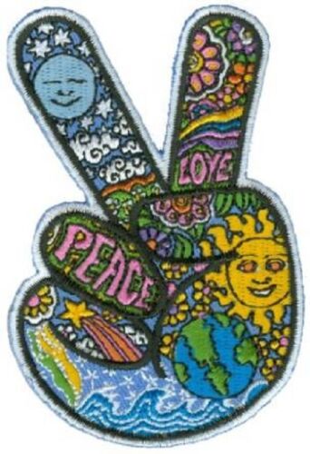 Dan Morris - Celestial Peace Hand Fingers - Embroidered Patch,Blue, Yellow and Green,2.5" x 3.5"