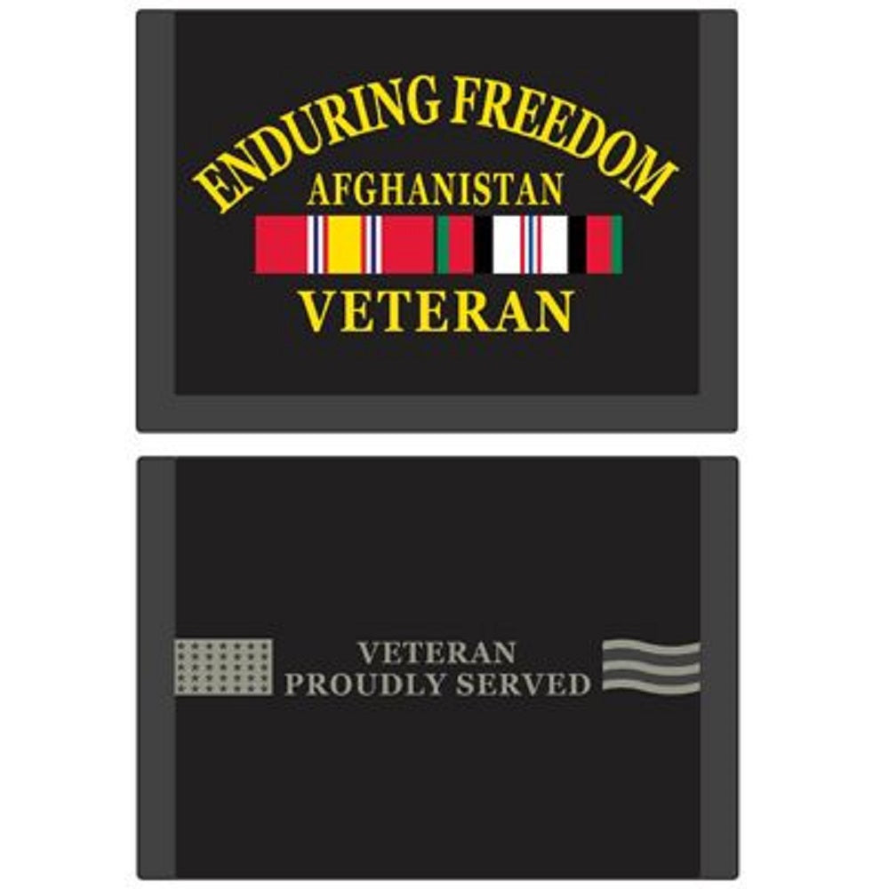 ENDURING FREEDOM WALLET - ENDURING FREEDOM AFGANISTAN VETERAN - Embroidered Logo Trifold Nylon Wallet - 3.5" x 5"