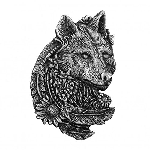 WOLF WITH FLOWERS, Original Artwork, Expertly Designed Lead Free Pewter Biker PIN
