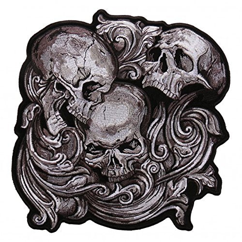 JUMBO SKULLS, High Thread Embroidered Iron-On / Saw-On, Heat Sealed Backing Rayon PATCH - 9" x 12"