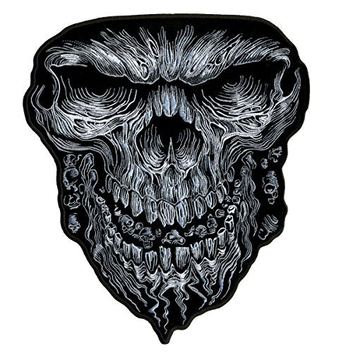 GIANT SKULL, High Thread Embroidered Iron-On / Saw-On Rayon XL PATCH - 10" x 11", Exceptional Quality