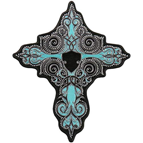RHINESTONE CROSS - Iron On PATCH, Licensed Original Artwork (TURQUOISE CROSS)