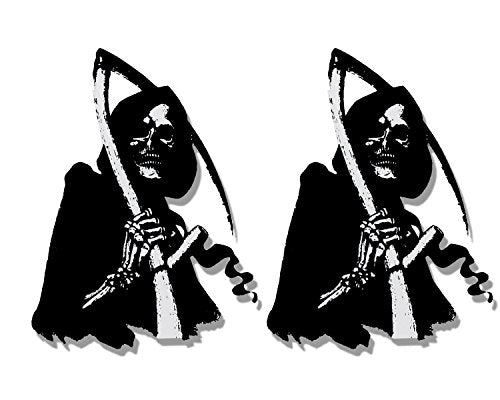 2 x SKULL REAPER/SIE - Small, Funny Bikers Motorcycle Helmet, Sticker DECAL (Pair) - 3"
