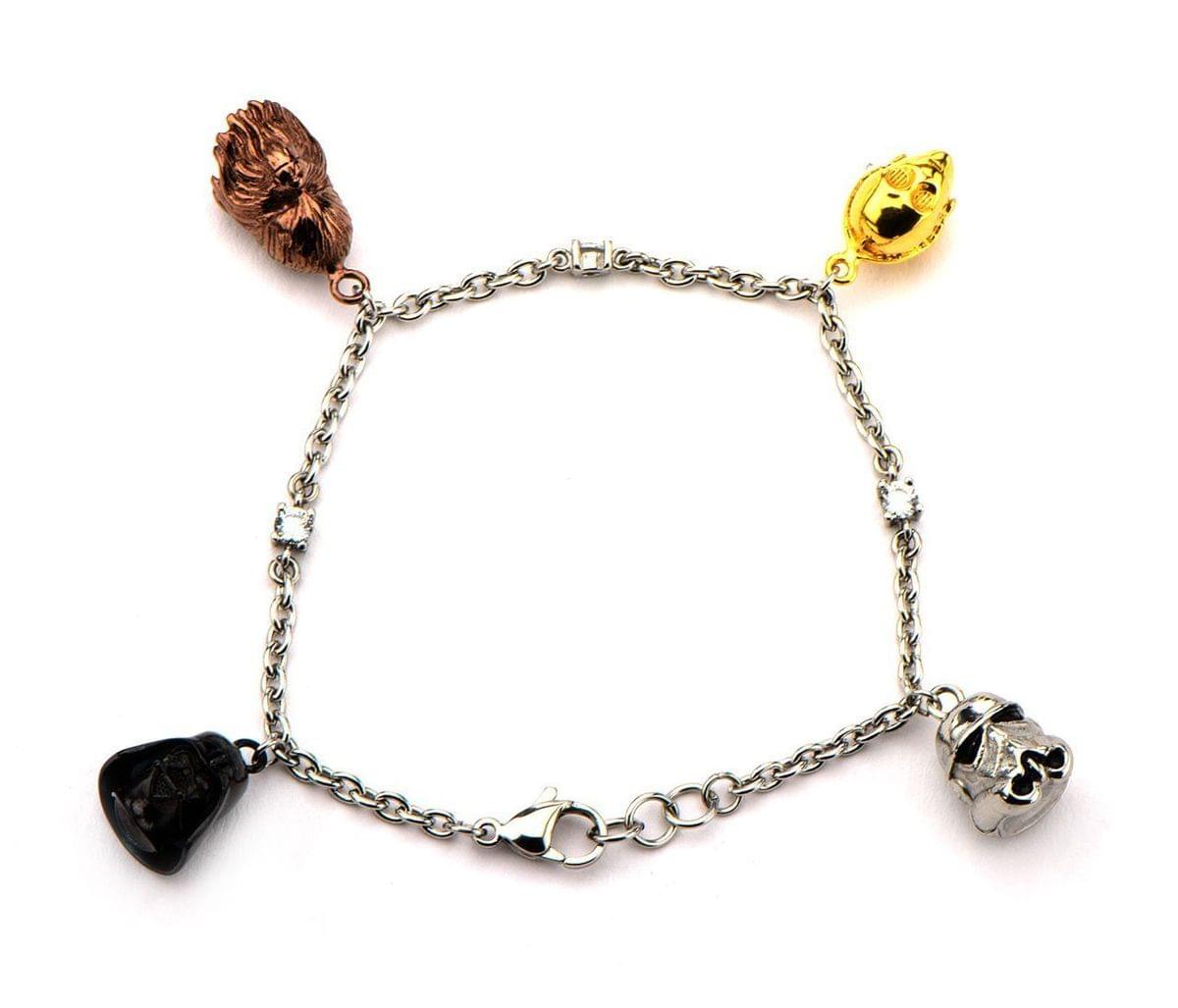 STAR WARS 3D CHARACTERS BRACELETS - Darth Vader, Stormtrooper, Chewbacca and C-3PO Stainless Steel Face Charm Tween Bracelet - 7.25"