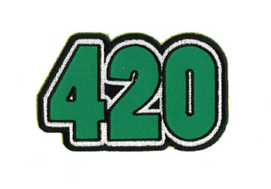 "420" PATCH - White Border in Green "420" Art By Matt Stewart Embroidered Artwork Iron-On / Sew-On PATCH - 3.5" x 2.125"