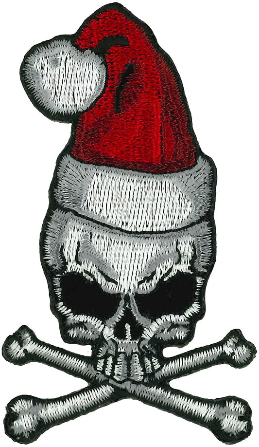 SANTA SKULL, PATCH - High Thread Iron-On Heat Sealed Backing Sew-On Biker's Patch - 2" x 3.25"