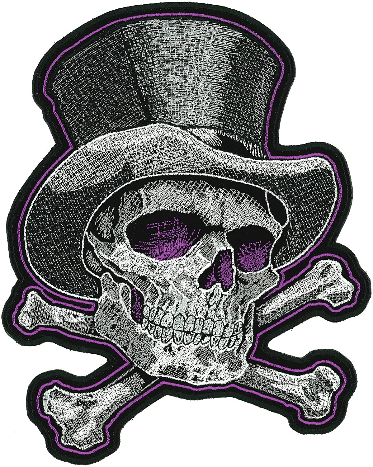 TOP HAT AND BONES BIKER, PATCH - High Thread Iron-On Heat Sealed Backing Sew-On Large Patch - 6.5" x 8"