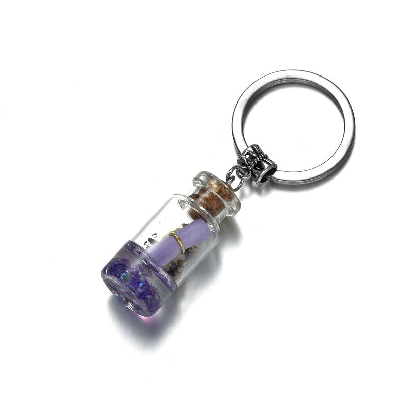 Drifting Bottle Charm Keychain - Drift Glass Message Bottle Key Ring - Purple