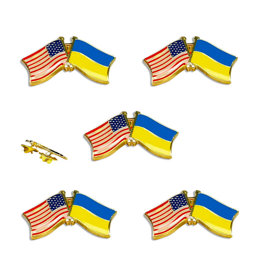 "Ukraine Flag Pin, US Ukraine Friendship Lapel Pin w/ Double Butterfly Clutch Pin Backings, 5pcs"