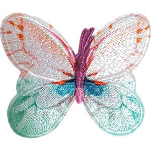 Butterflies Pastels - Sew Iron on, Embroidered Original Artwork - Patch - 2.6" X 3.1"