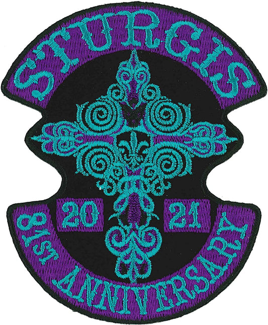 2021 STURGIS MOTORCYCLE RALLY 81st ANNIVERSARY CROSS DE LIS, PATCH - High Thread Iron-On Heat Sealed Backing Sew-On Patch - 3.25" x 4"