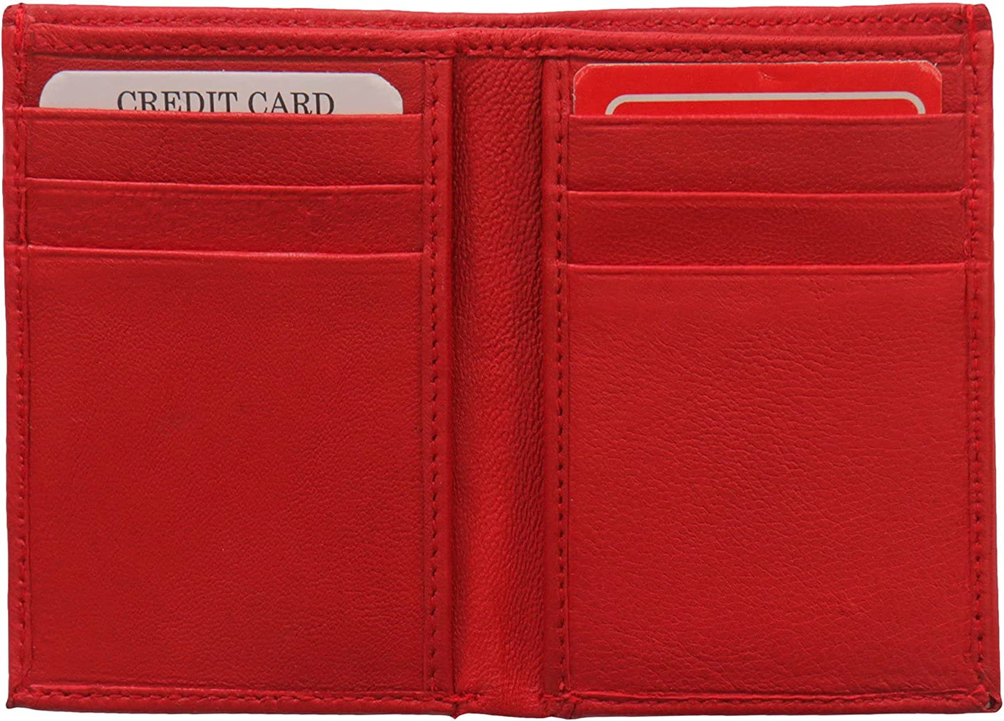 Credit Card Holding, Wallet - Genuine Lambskin Leather, Six Slots Credit Card Holder Bifold Leather Wallet, Size - S, Red