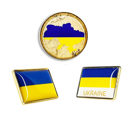 "UKRAINE FLAG PINS, Map Of Ukraine, Ukrainian Rectangle Lapel Pins Combo, 3 Pcs"