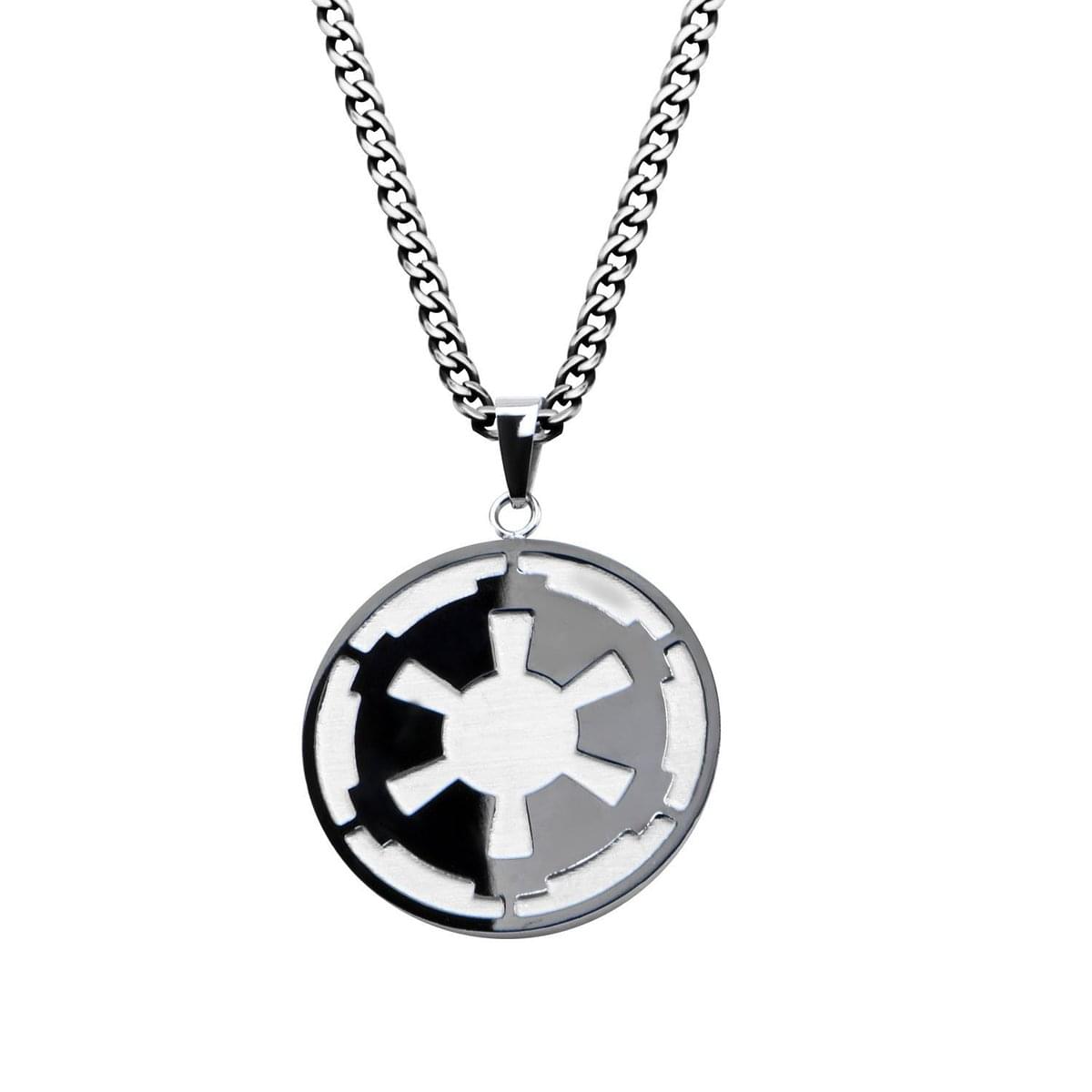 STAR WARS GALACTIC EMPIRE & DEATH STAR ETCHED NECKLACE - Officially Licensed Stainless Steel Pendant Necklace w/ 22" Chain