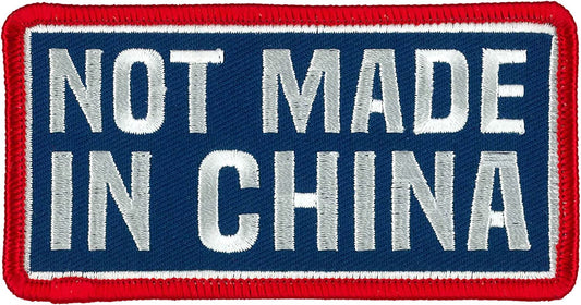 NOT MADE IN CHINA PATCH - High Thread Rayon Iron-On Heat Sealed Backing Sew-On Patch - 4" x 2"