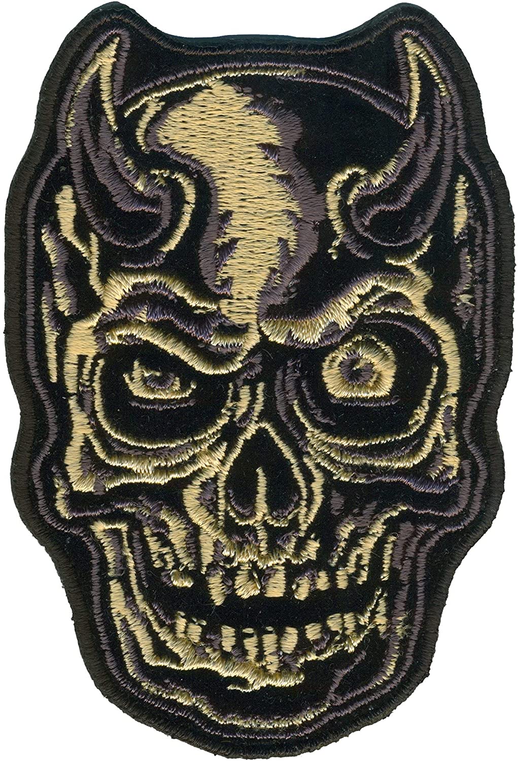 DEVIL HORN SKULL GREY, PATCH - High Thread Iron-On Heat Sealed Backing Sew-On Biker's Large Patch - 6" x 9"
