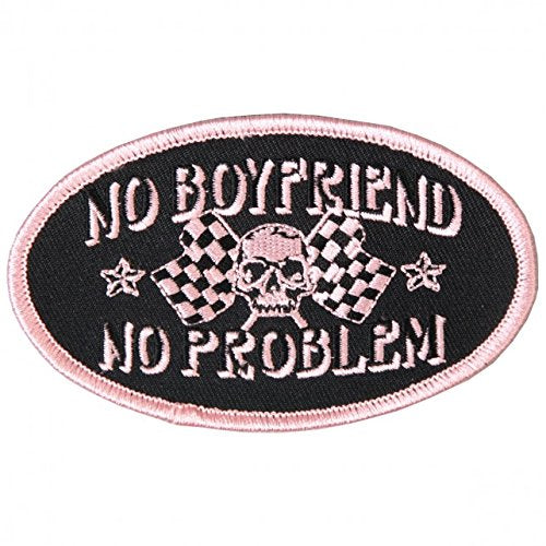 NO BOYFRIEND LADIES, High Thread Embroidered Iron-On / Saw-On Rayon PATCH - 4" x 2"