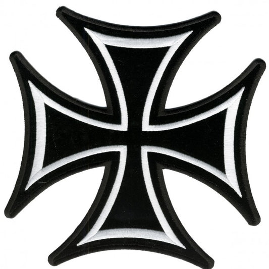 IRON CROSS SKINNY, EMBROIDERED Iron-On/Saw-On Rayon PATCH, 3" x 3"