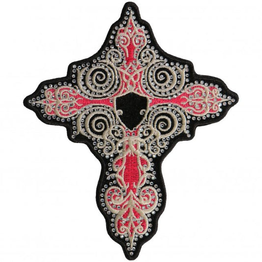 RHINESTONE CROSS - Iron On PATCH, Licensed Original Artwork (PINK CROSS)