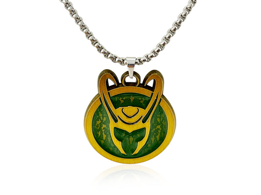 LOKI HELMET MEN NECKLACE, Officially Licensed Marvel Disney+ LOKI Helmet Medallion SYMBOL Pendant Jewelry Necklace - Chain 32cm