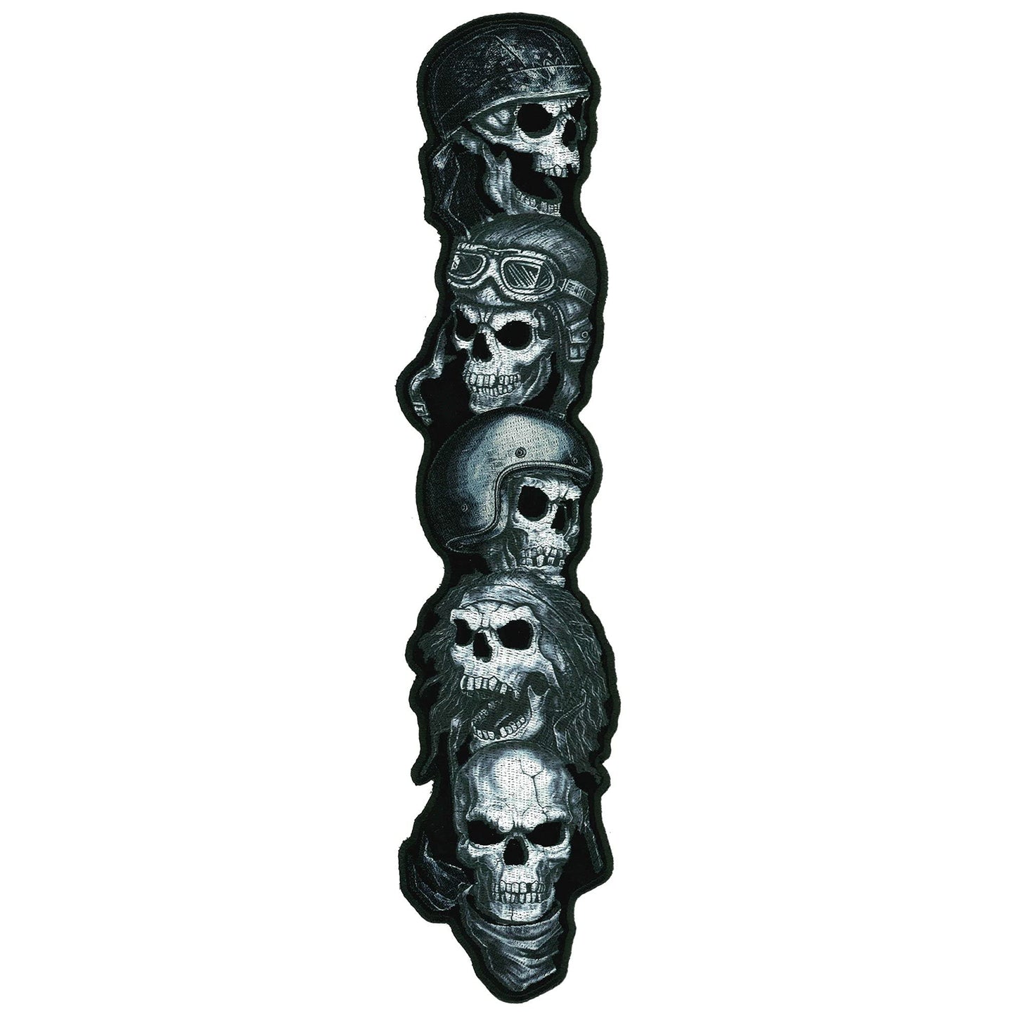 FIVE SKULLS SLEEVE LARGE, PATCH - Five Skulls Embroidered High Thread Iron-On Heat Sealed Backing Sew-On Biker's Large Patch 2.5" x 12"