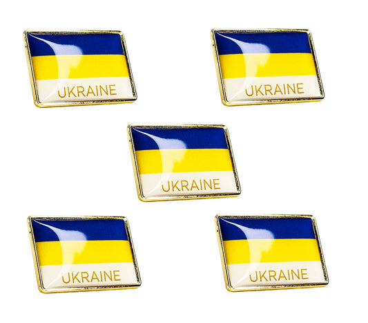 "5-Pack, UKRAINE FLAG LAPEL PIN w/ Shiny Raised Resin Thick Glossy Rectangle Enamel Badge Lapel PIN - 5 Pieces"