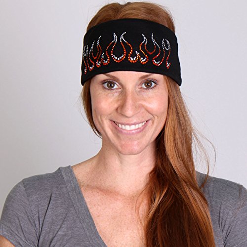 FLAMES, Cotton Polyester Material with Rhinestone Design, Black BLING WRAP