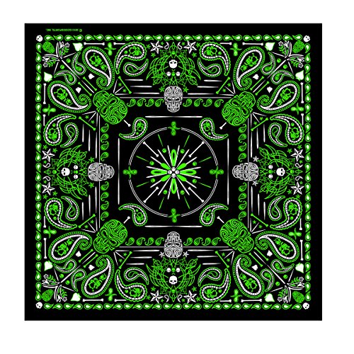 Signature Bikers Bandanas Collection Original Design, 21" x 21" - BANDANA MENS GREEN PAISLEY SKULL