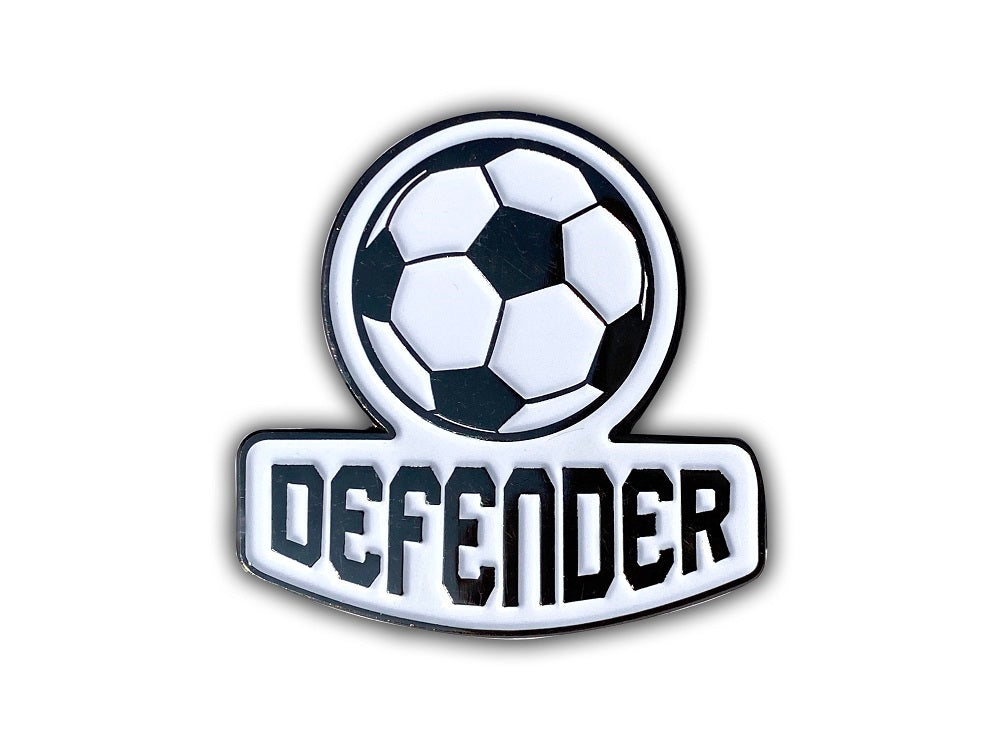 SOCCER FAN DEFENDER PIN - Soccer Ball Fans Recognition PIN for DEFENDERS, Soccer Ball Enamel Lapel PIN - 3 cm x 3.25 cm