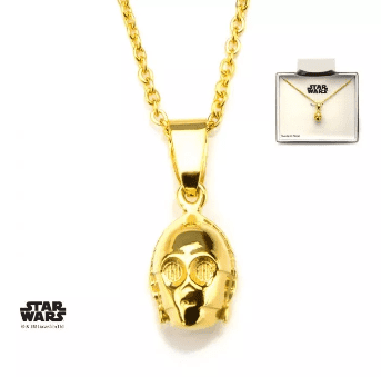 C-3PO 3D Pendant Necklace - Star Wars Gold Plated Stainless Steel Artwork, 1"