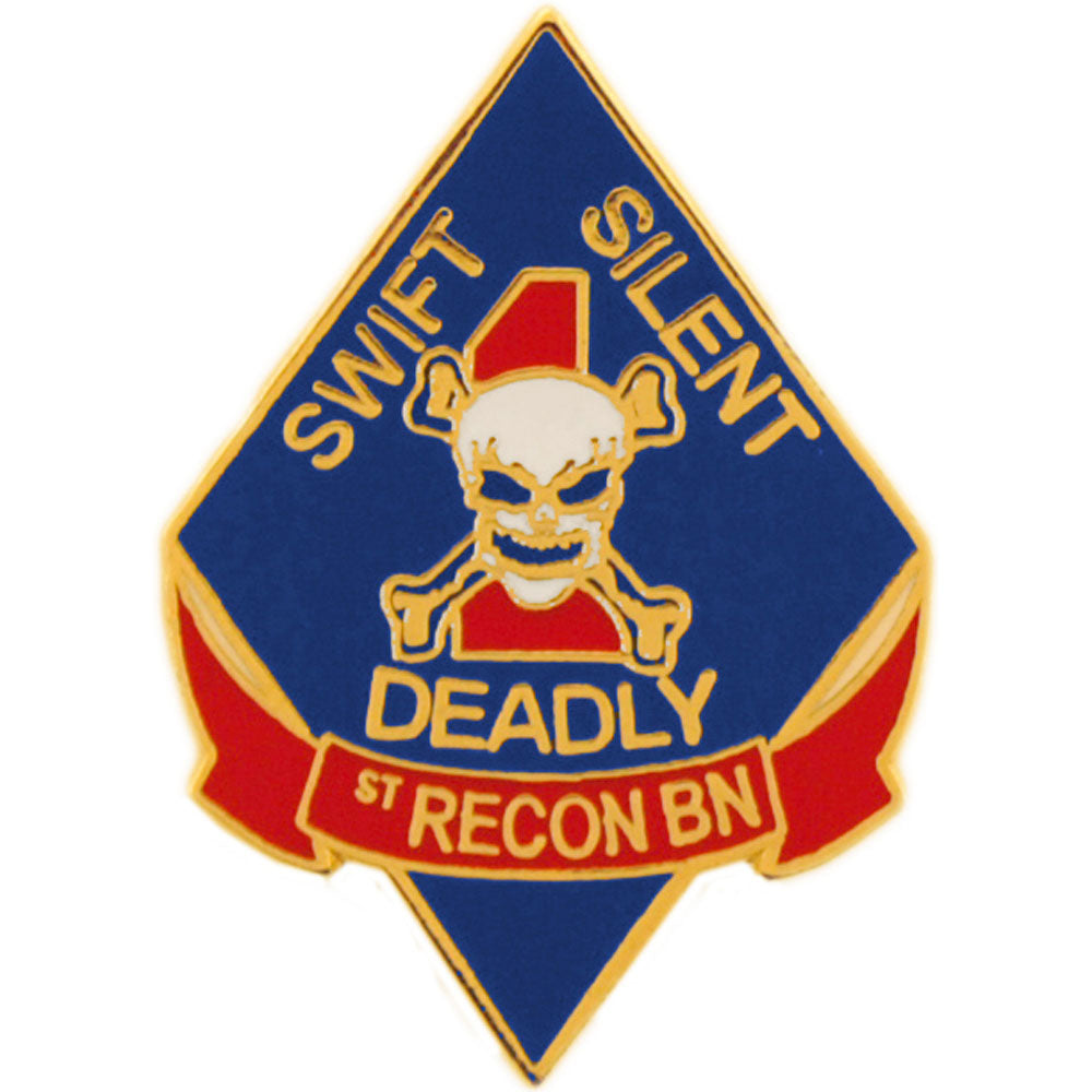 U.S. MARINES, Swift Silent Deadly RECON BATTALION - Artwork, Expertly Designed PIN Blue - 1.125"