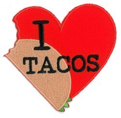 Evilkid I Heart Tacos PATCH, Iron-On / Saw-On, Carded & Packaged Individually - 3.25" x 3"