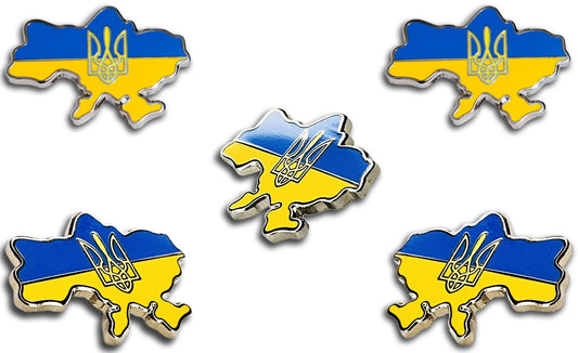 "5-Pack, MAP of Ukraine Flag PINs w/The Coat of Arms Symbol Enamel Lapel PIN, 1"" - 5 Pieces"