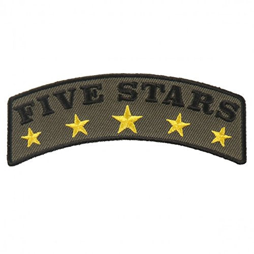 FIVE STARS, High Thread Embroidered Iron-On / Saw-On, Heat Sealed Backing Rayon PATCH - 4" x 2"