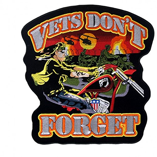 VET DON'T FORGET, Iron-On / Saw-On, Heat Sealed Backing Rayon BIKER PATCH - 11" x 12"